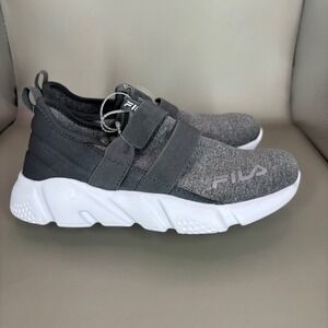 Fila Vastra Slip On Sneakers Shoes Gray Kids Size 2 Youth Elastic Straps